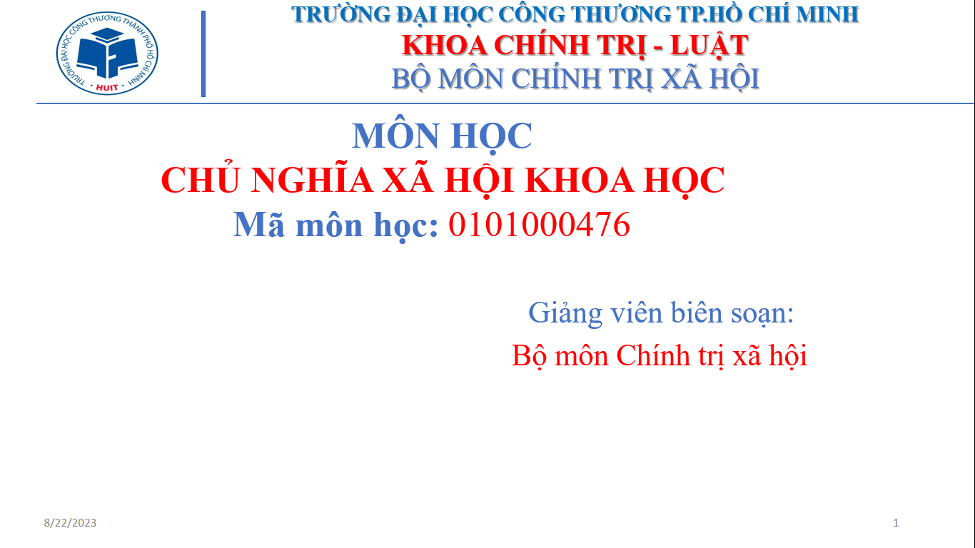 Bài giảng Học phẩn Chủ nghĩa Xã hội khoa học dành cho đại học chính quy (2023)